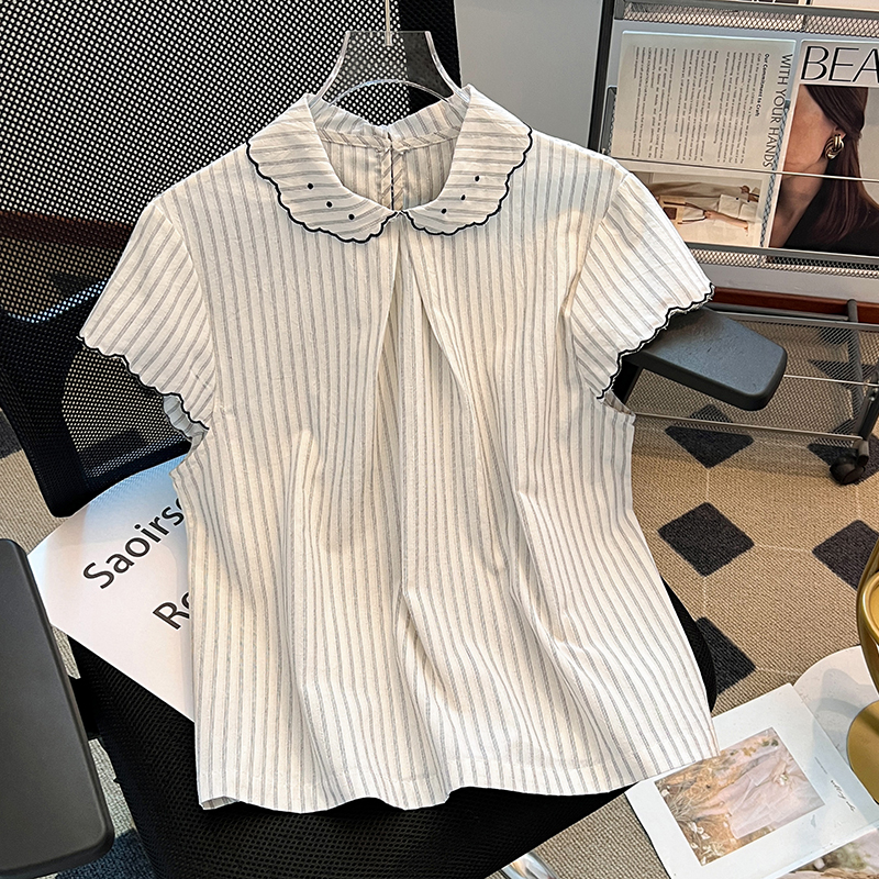 Thin France style small shirt stripe shirt for women