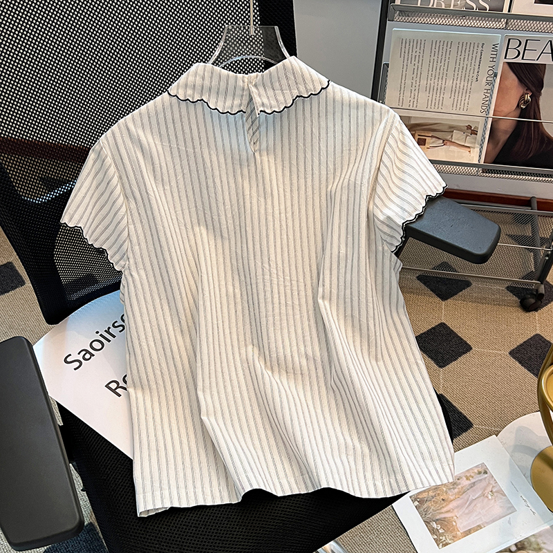 Thin France style small shirt stripe shirt for women