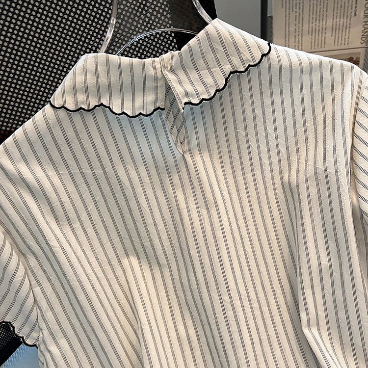 Thin France style small shirt stripe shirt for women