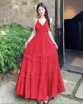 Sexy small halter long dress summer red dress for women