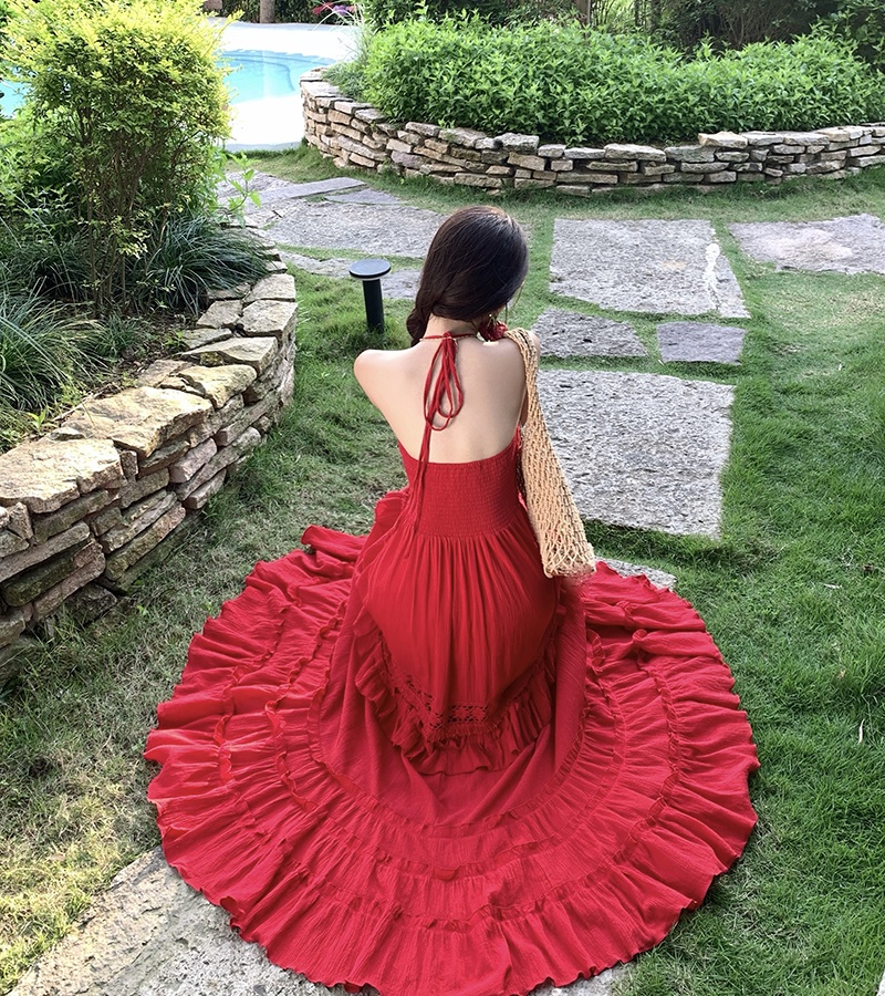 Sexy small halter long dress summer red dress for women