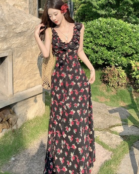 Summer rose floral slim vacation temperament dress