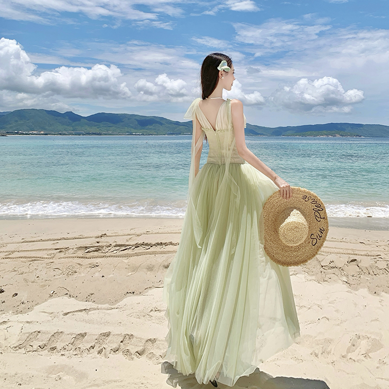 Romantic summer vacation pinched waist sweet gauze dress