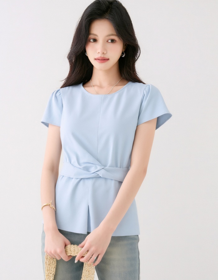 Temperament pinched waist small shirt cross tops for women