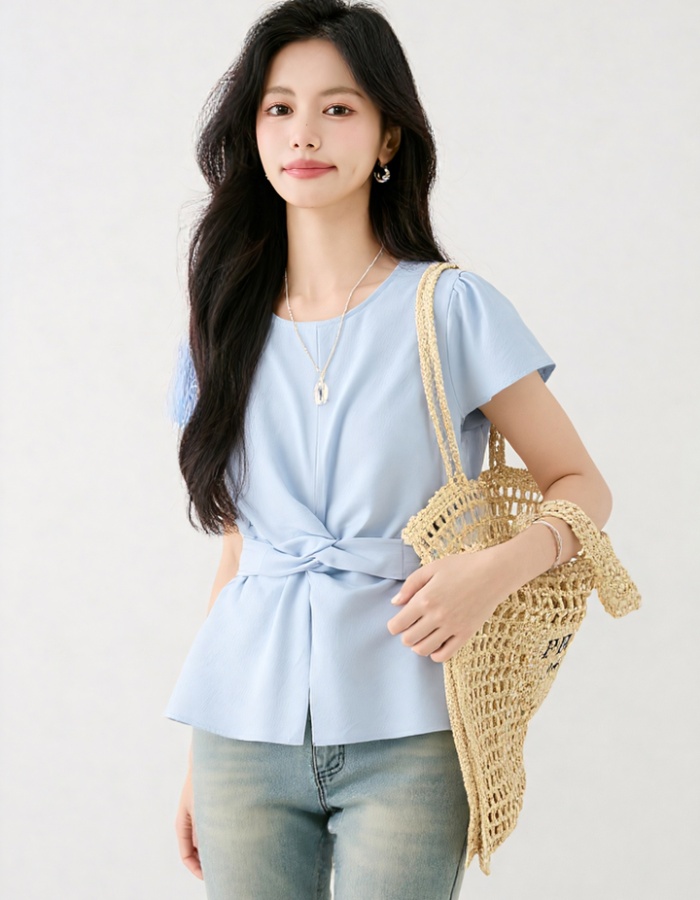 Temperament pinched waist small shirt cross tops for women