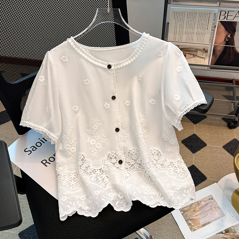 Embroidery tops Korean style small shirt for women