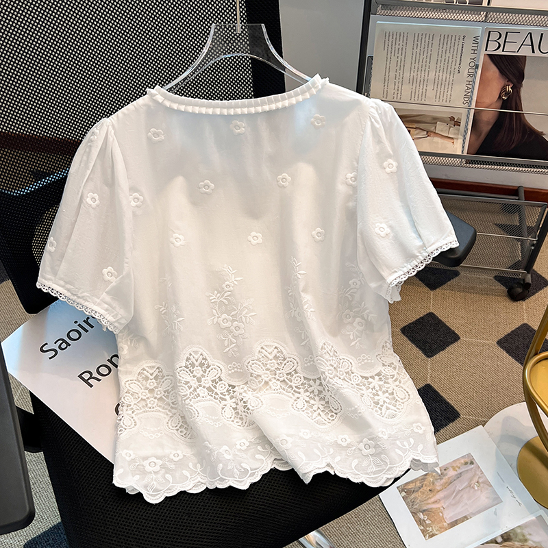Embroidery tops Korean style small shirt for women
