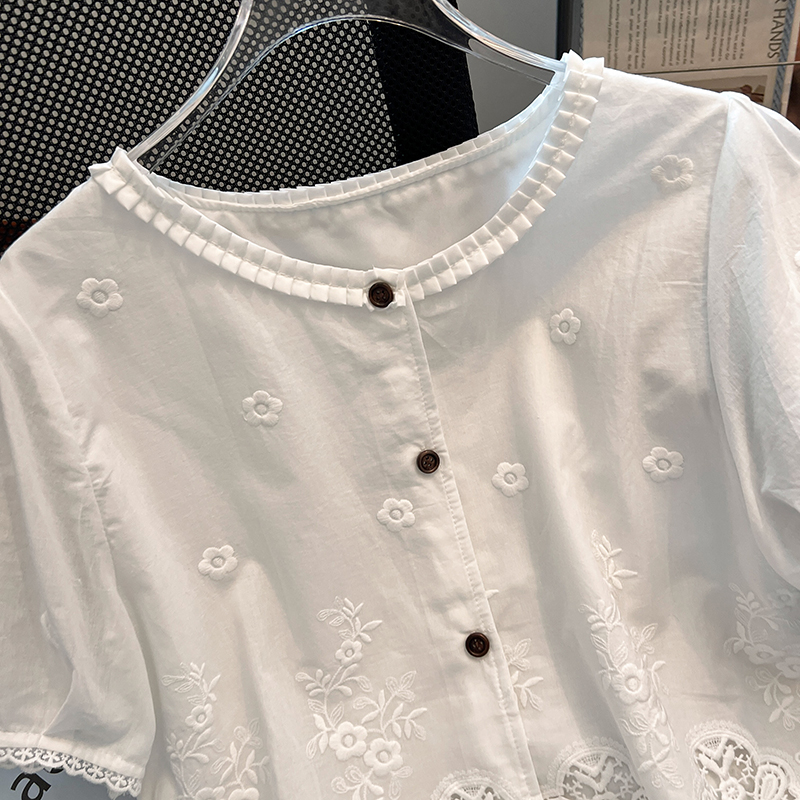 Embroidery tops Korean style small shirt for women