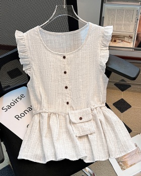 Retro round neck vest France style shirt for women
