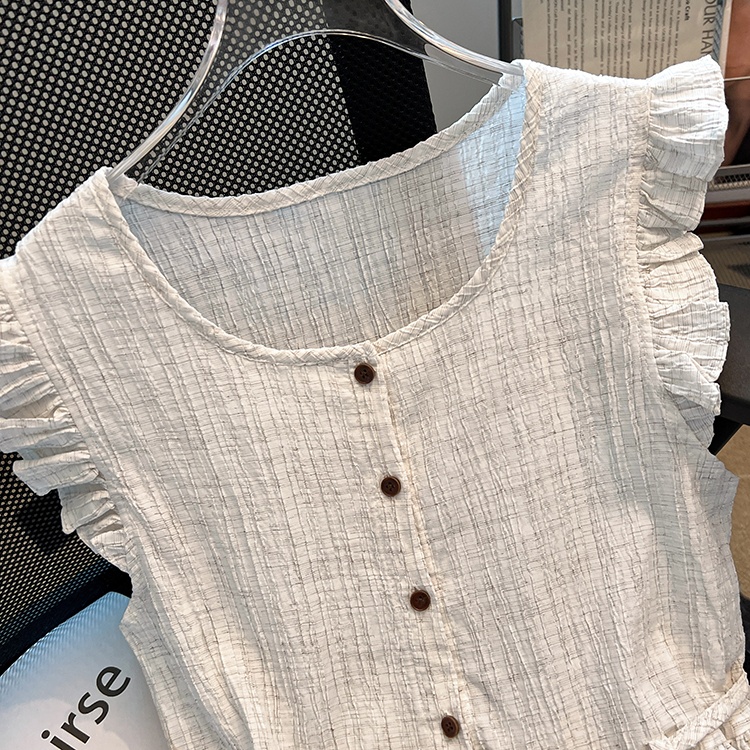 Retro round neck vest France style shirt for women
