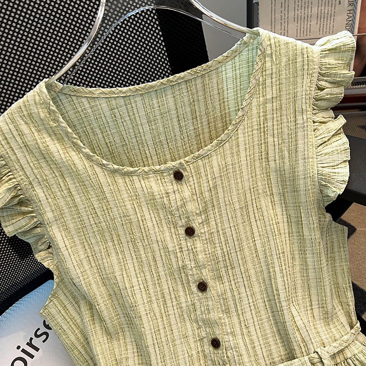 Retro round neck vest France style shirt for women
