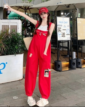 Slim red bib pants spring and autumn halter tops a set