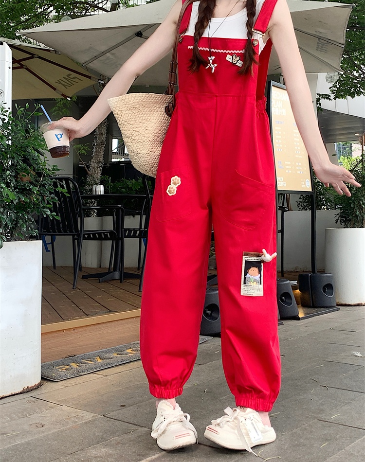 Slim red bib pants spring and autumn halter tops a set