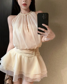 Halter thick and disorderly pearl France style dress