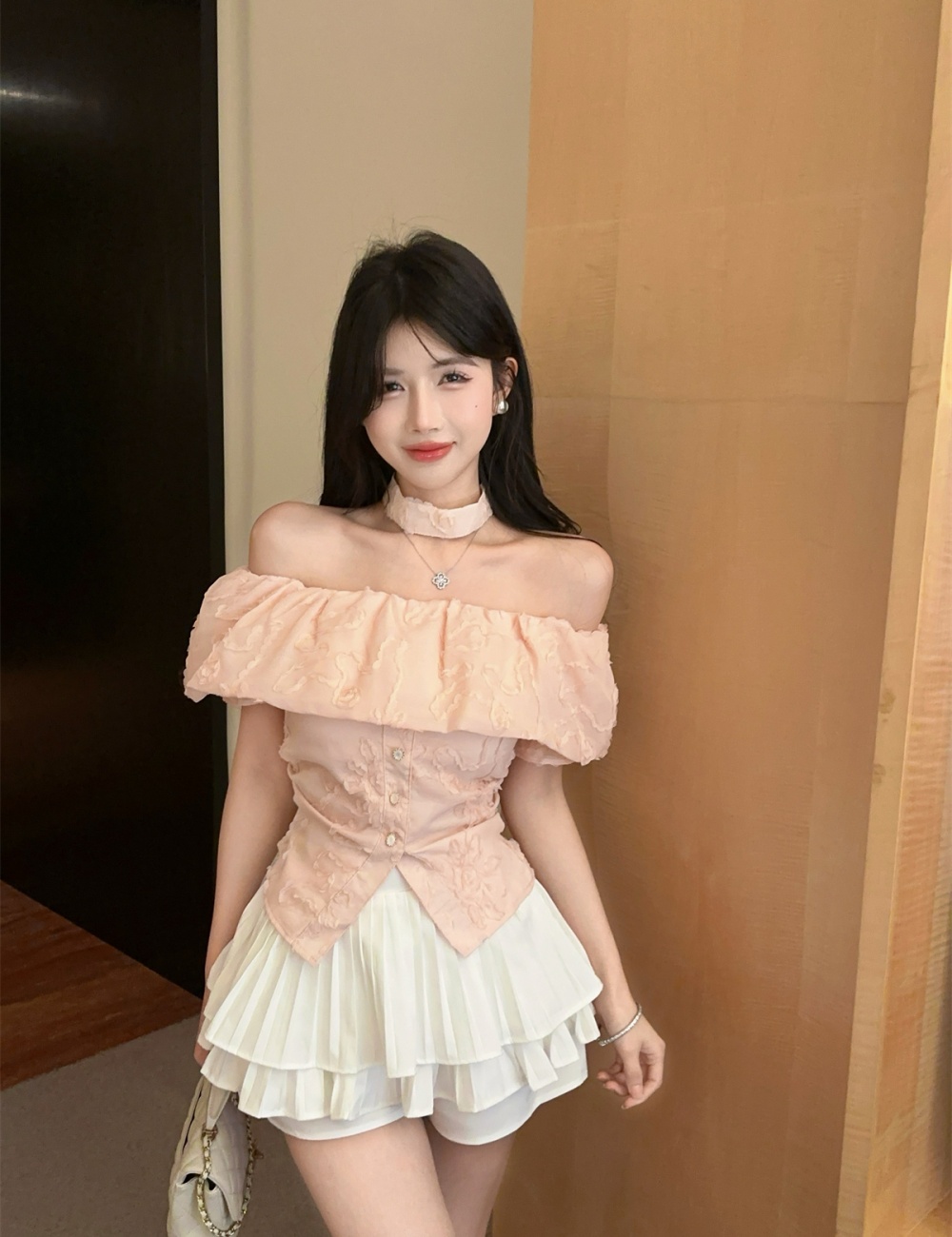 Scarf jacquard lotus leaf edges France style tops