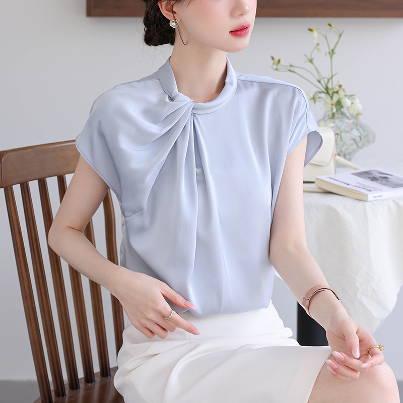 Niche summer commuting tops pleated bubble shirt