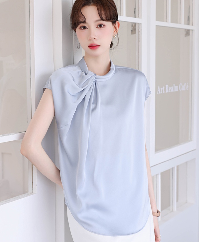Niche summer commuting tops pleated bubble shirt