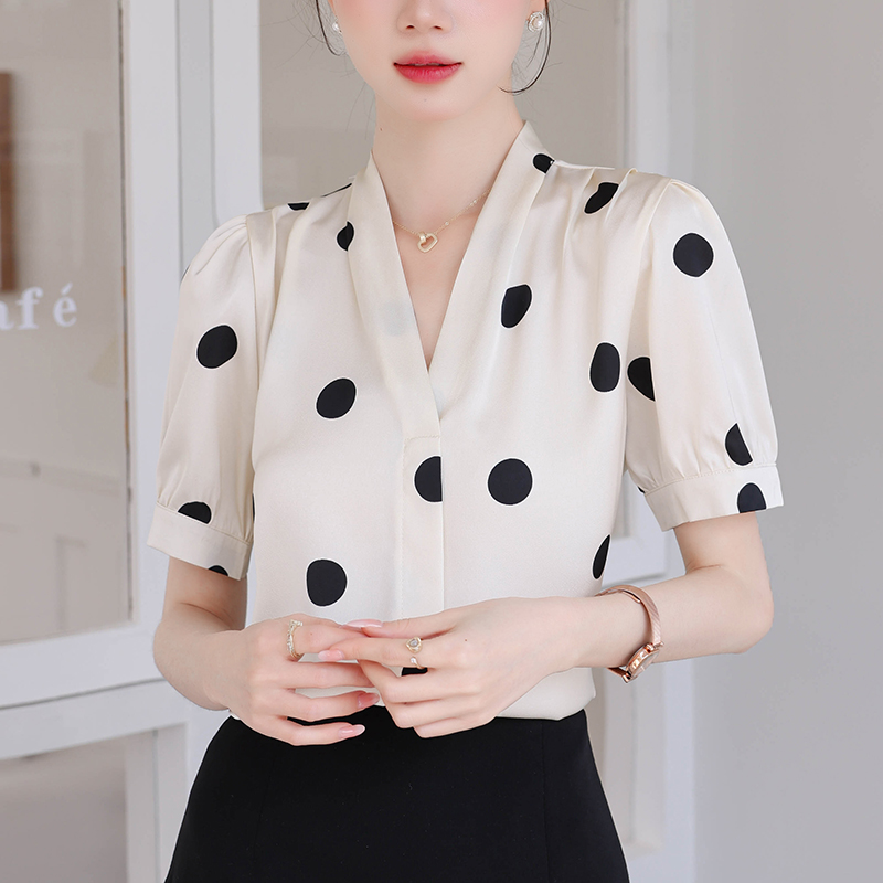 Commuting frenum summer shirt satin V-neck tops for women