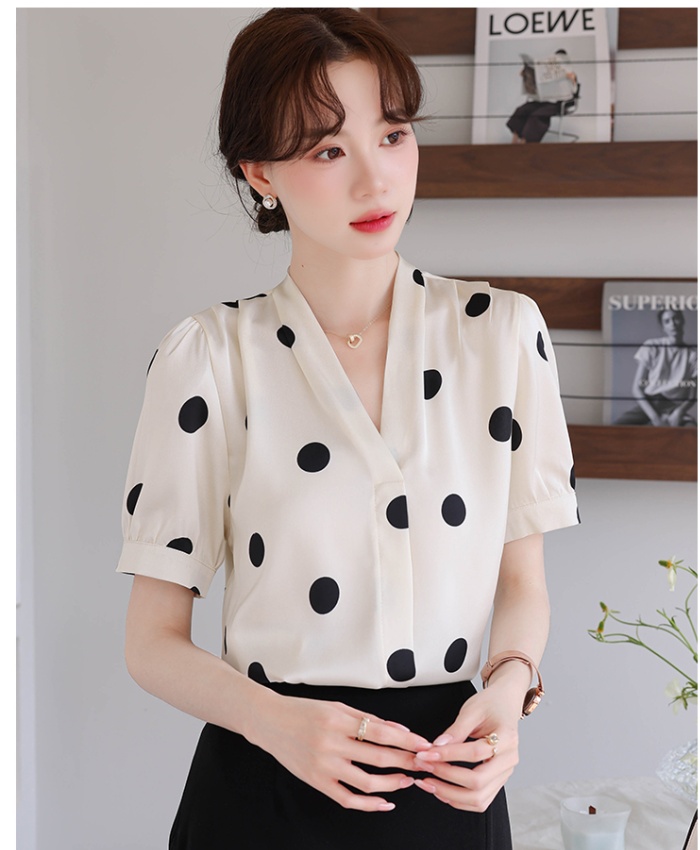 Commuting frenum summer shirt satin V-neck tops for women