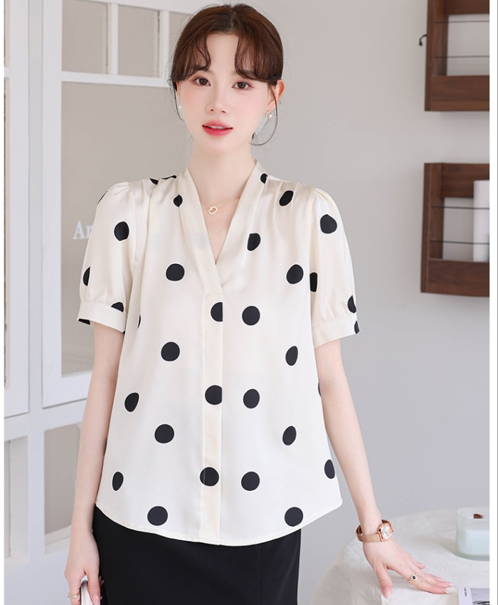 Commuting frenum summer shirt satin V-neck tops for women