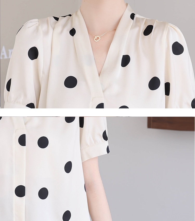 Commuting frenum summer shirt satin V-neck tops for women