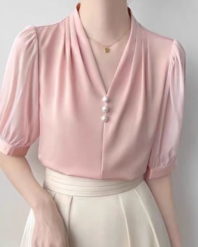 Satin summer tops temperament commuting shirt for women