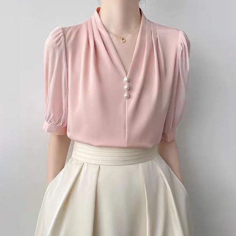 Satin summer tops temperament commuting shirt for women