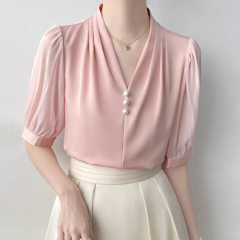 Satin summer tops temperament commuting shirt for women