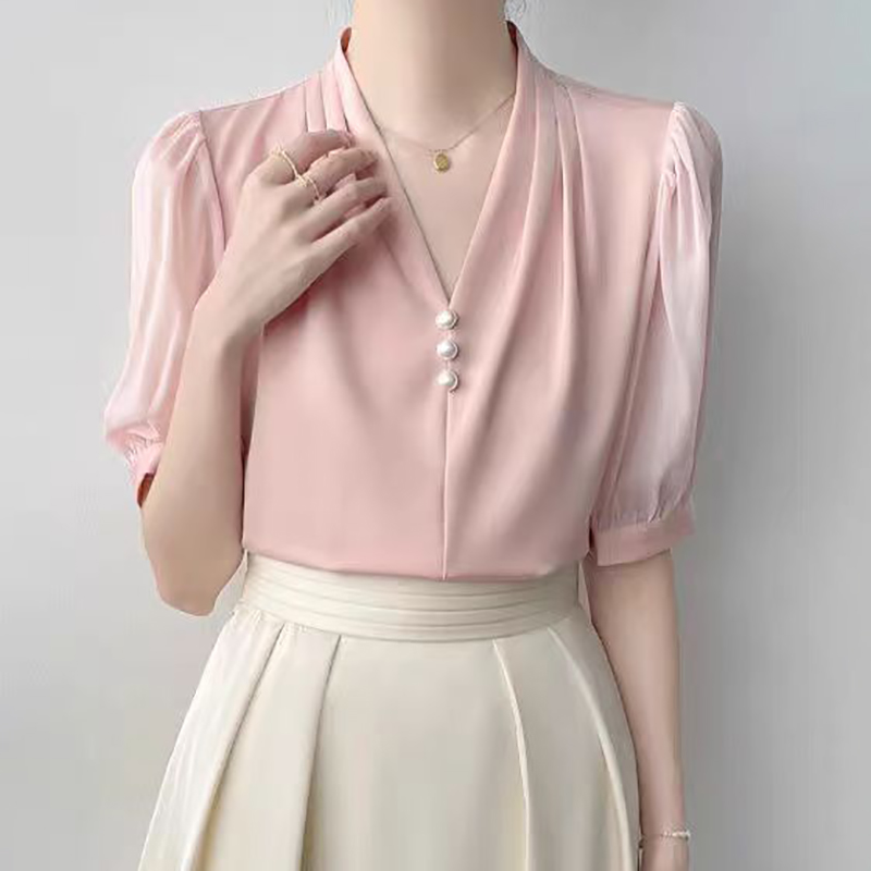 Satin summer tops temperament commuting shirt for women