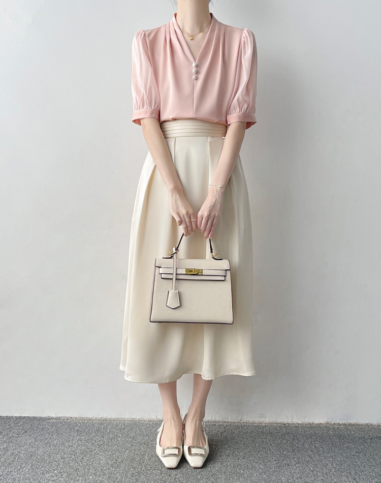 Satin summer tops temperament commuting shirt for women