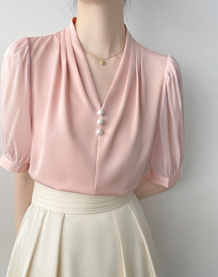 Satin summer tops temperament commuting shirt for women