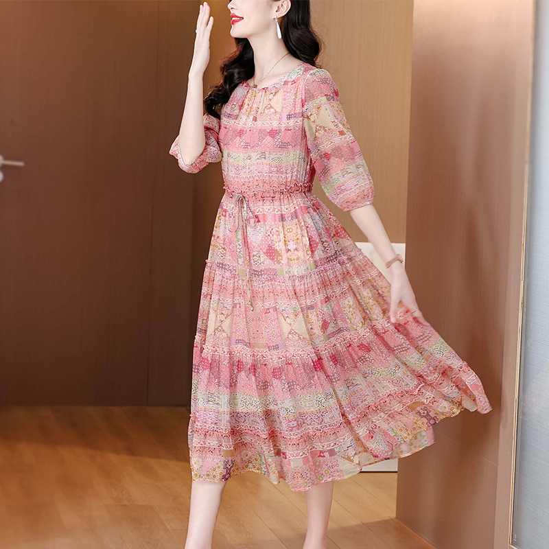 France style summer silk ladies dress