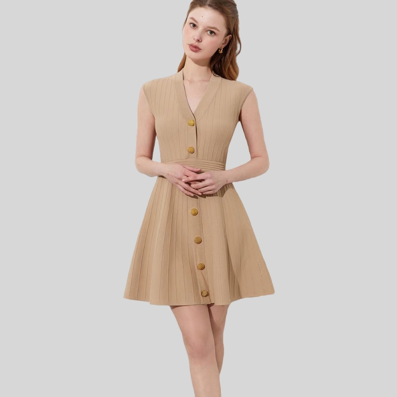 Pleated slim knitted dress summer inside the ride T-back