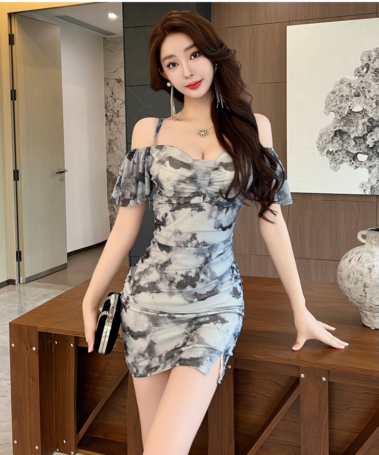 Sexy gauze V-neck dress package hip slim high waist T-back