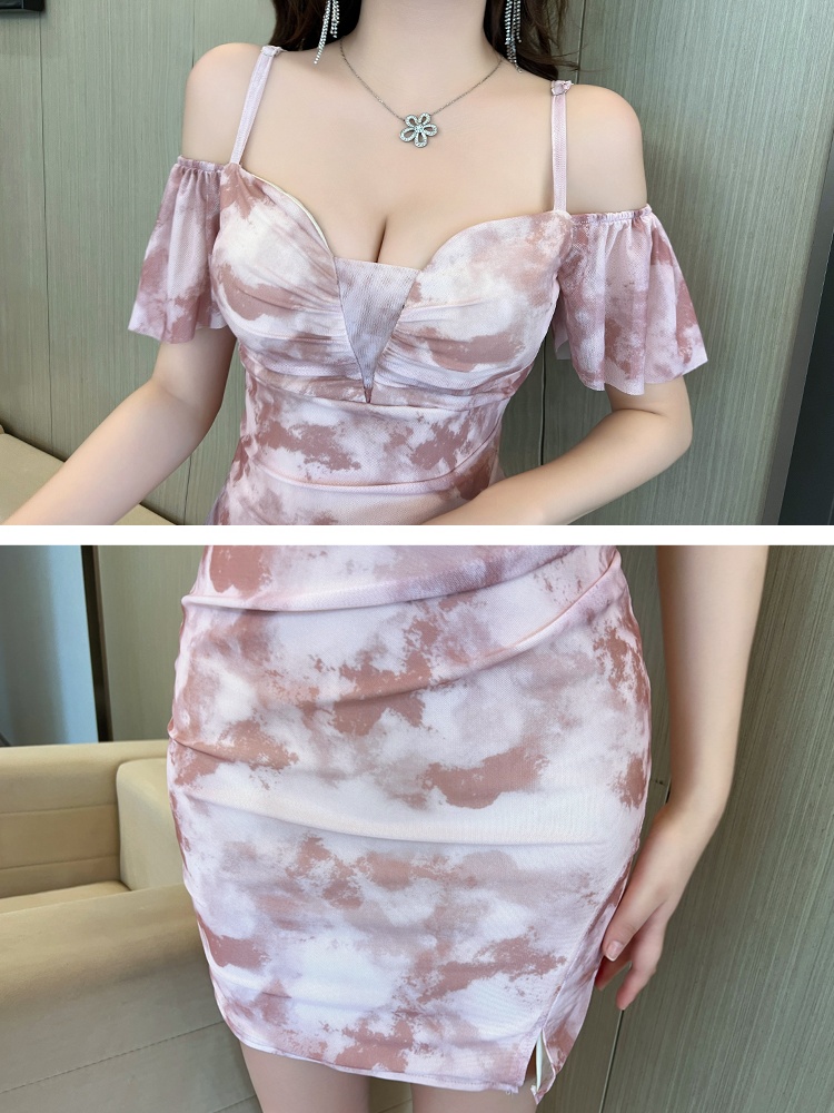 Sexy gauze V-neck dress package hip slim high waist T-back