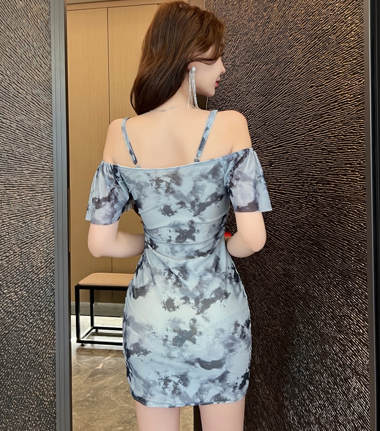 Sexy gauze V-neck dress package hip slim high waist T-back
