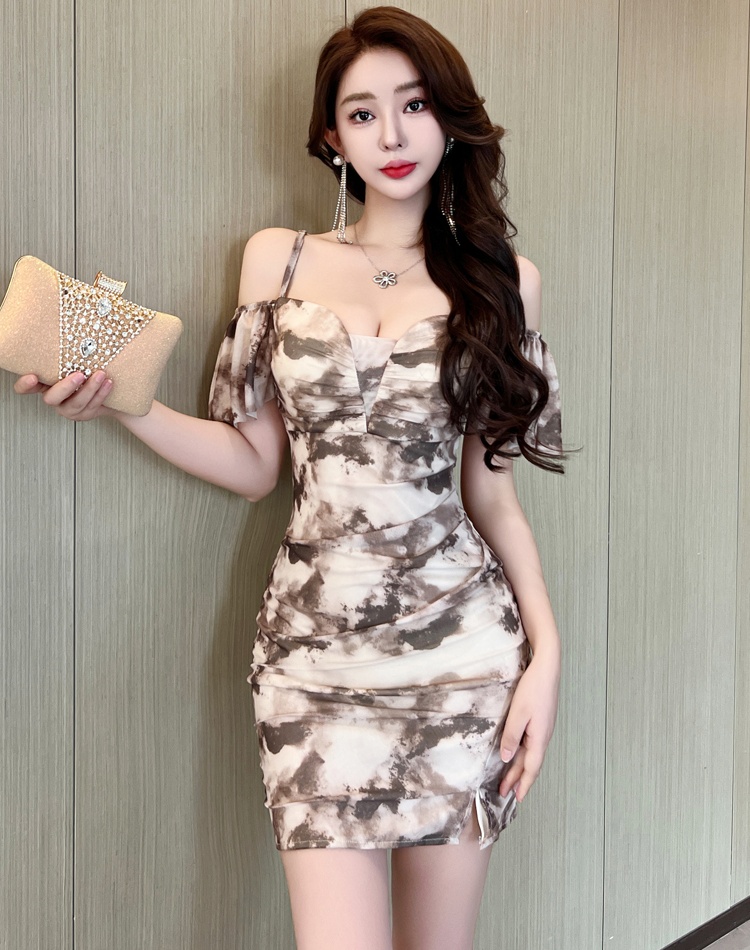 Sexy gauze V-neck dress package hip slim high waist T-back