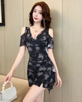 Sexy temperament rhinestone printing show young dress