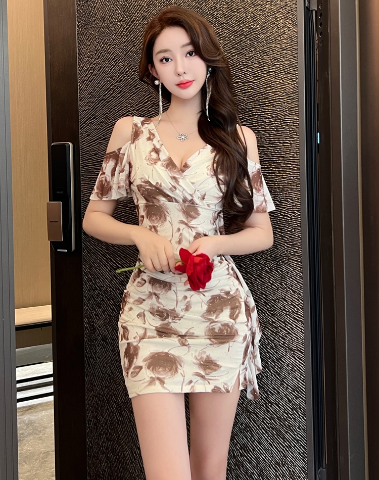 Sexy temperament rhinestone printing show young dress