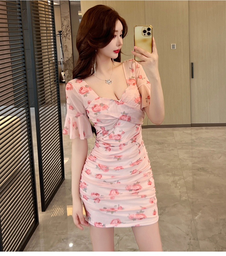 Nightclub slim temperament trumpet sleeves dress for women