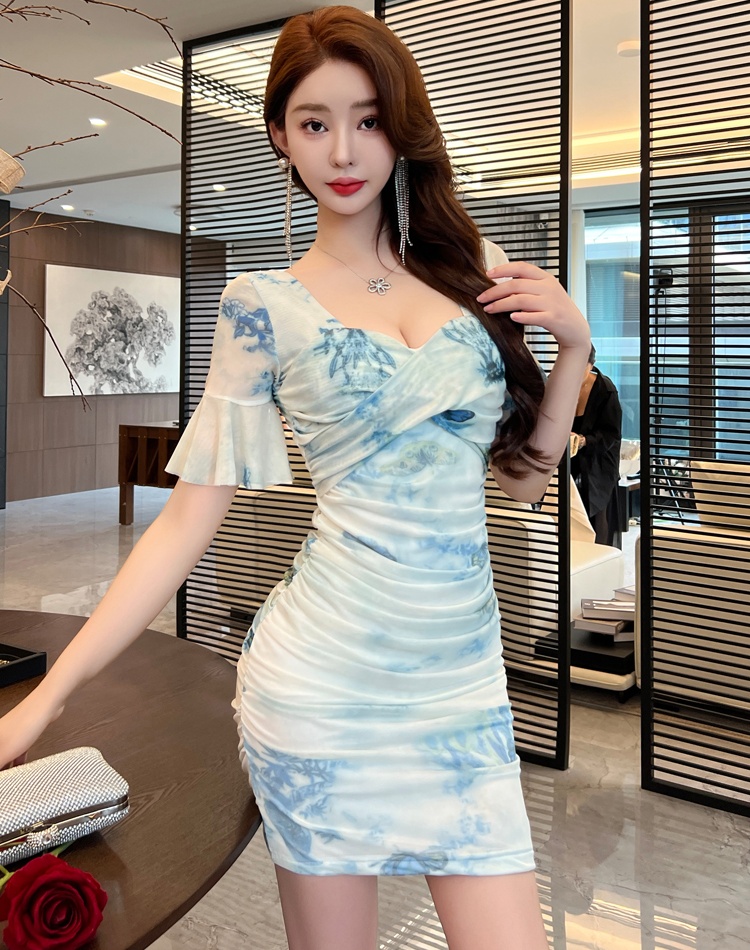 Nightclub slim temperament trumpet sleeves dress for women