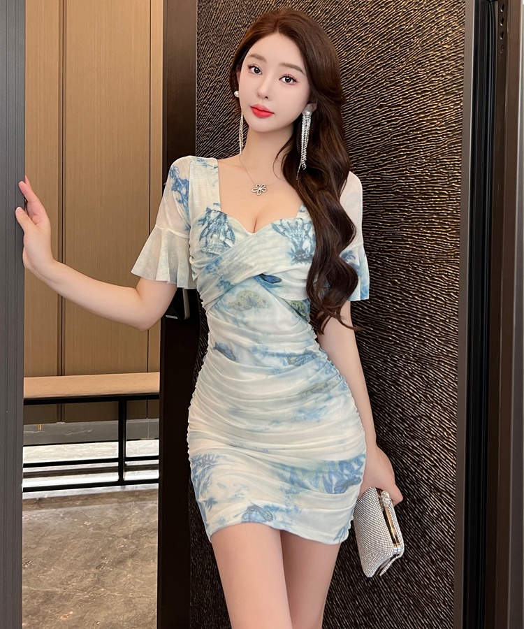 Nightclub slim temperament trumpet sleeves dress for women