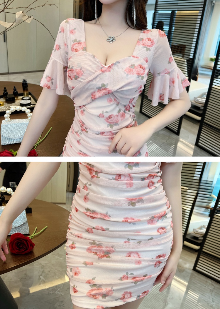 Nightclub slim temperament trumpet sleeves dress for women