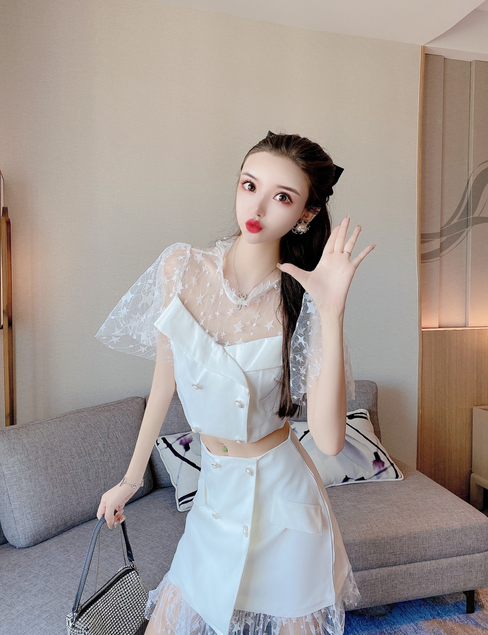 Temperament sexy short skirt fashion tops a set