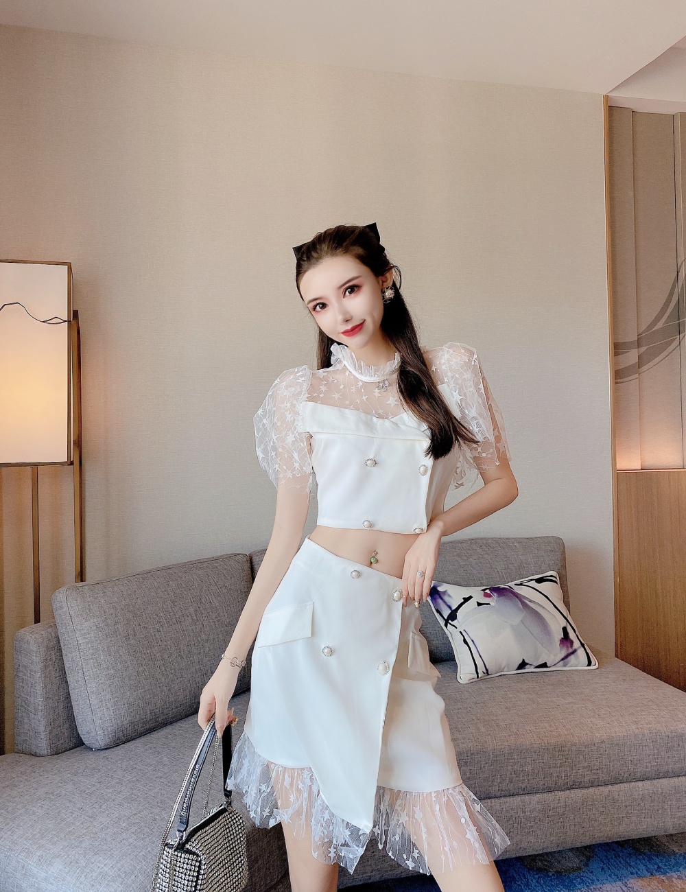 Temperament sexy short skirt fashion tops a set