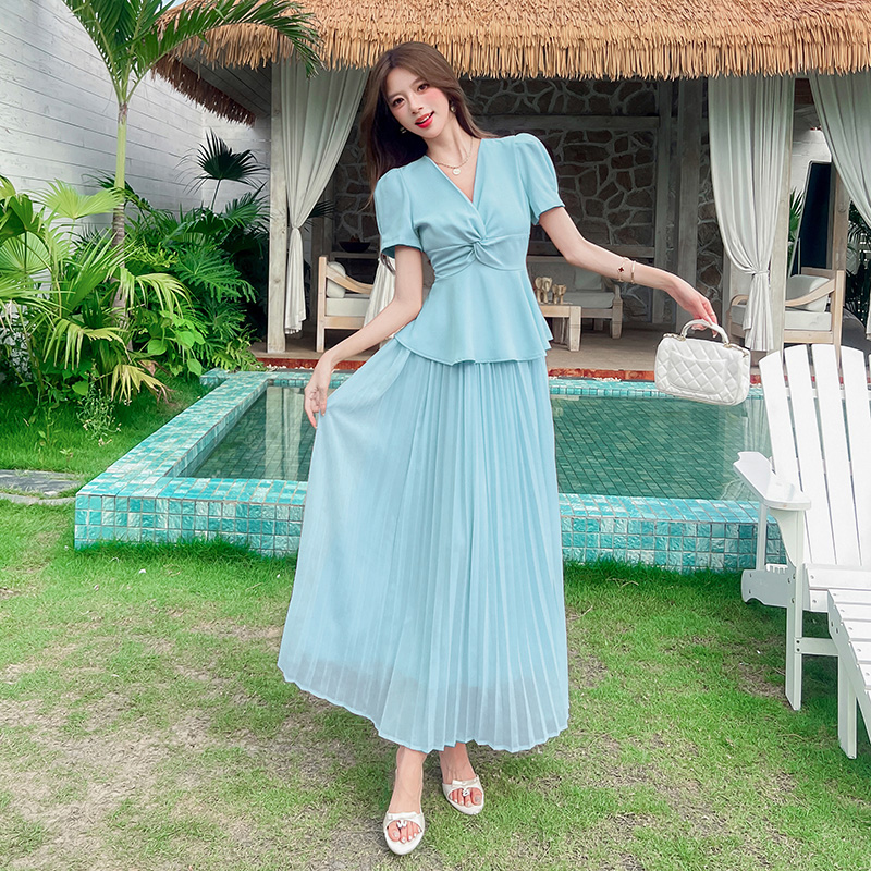 Fashion tops summer long skirt 2pcs set