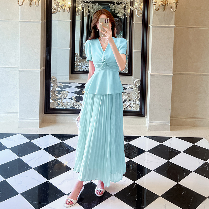Fashion tops summer long skirt 2pcs set
