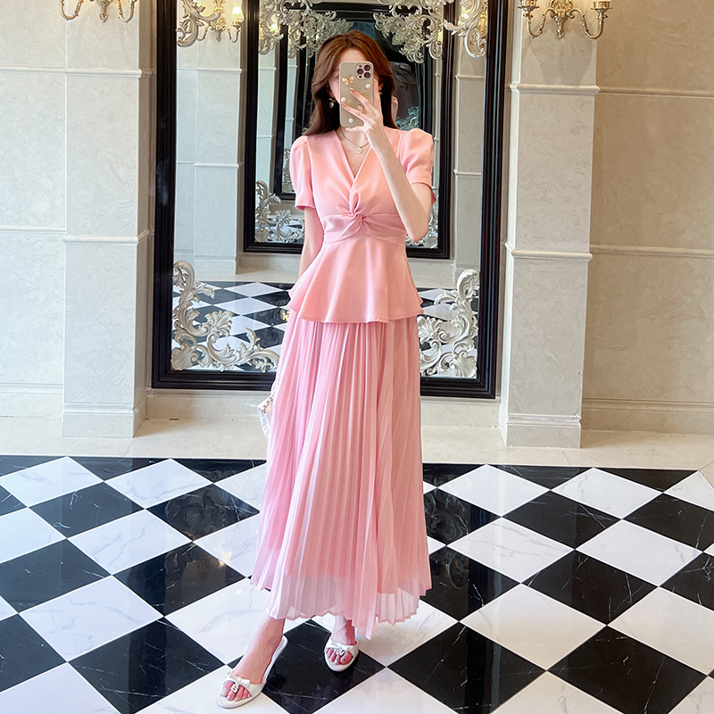Fashion tops summer long skirt 2pcs set