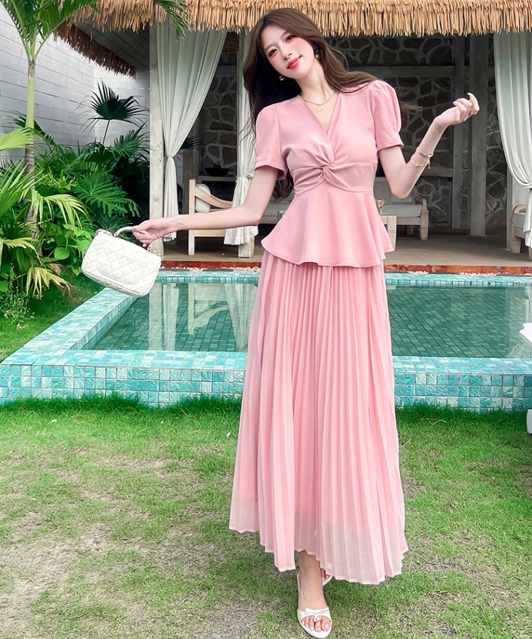 Fashion tops summer long skirt 2pcs set