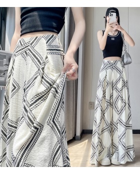 Retro straight pants flax pants drape high waist wide leg pants